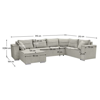 Universel U-formet hjørneudtrækssofa LONDON, beige