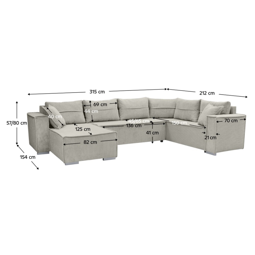 Universel U-formet hjørneudtrækssofa LONDON, beige
