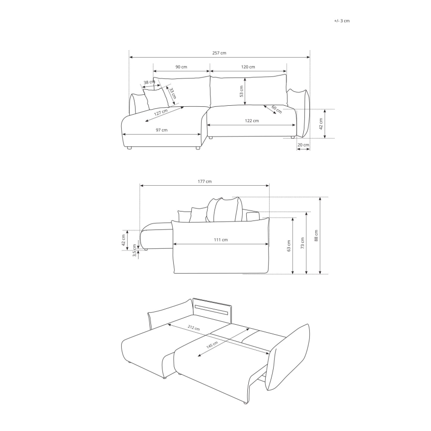 Universel udtrækbar L-hjørnesofa med opbevaringsrum FRIDA, brun