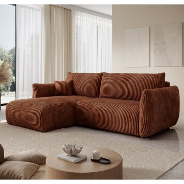 Universel udtrækbar L-hjørnesofa med opbevaringsrum FRIDA, brun