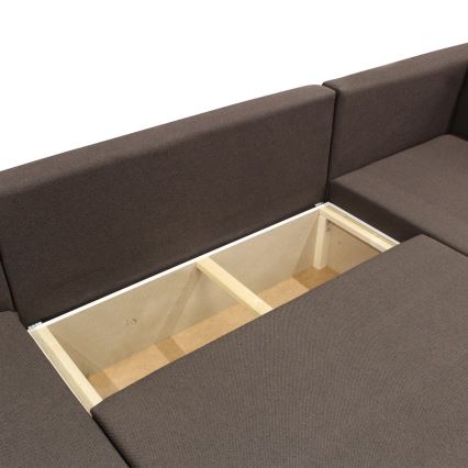 Universel U-formet hjørnesofa med sovefunktion og opbevaring SEYA, brun