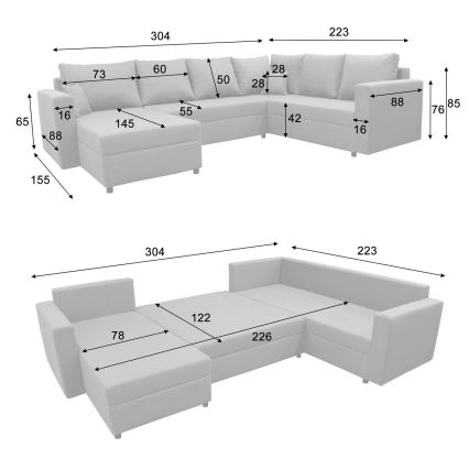 Universel U-formet hjørnesofa med sovefunktion og opbevaring SEYA, brun