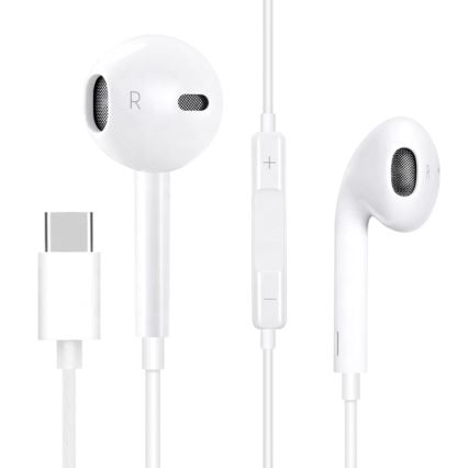 USB-C hovedtelefoner med mikrofon, hvid