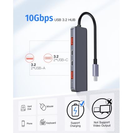 USB-C-hub 5-i-1 med Power Delivery 100 W