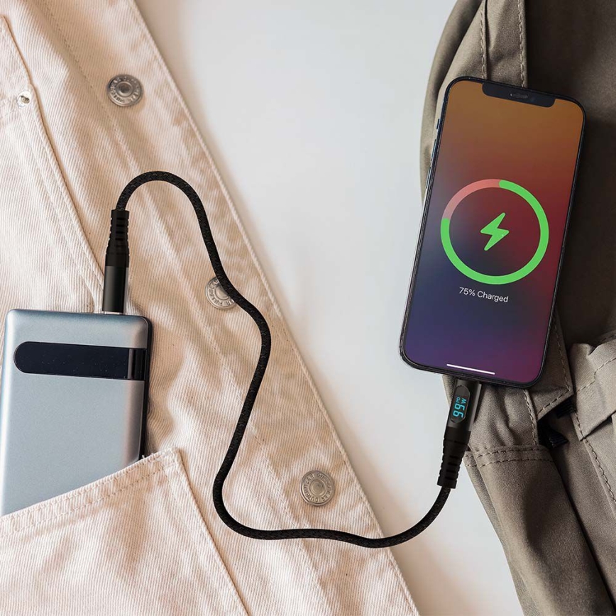 USB-C kabel med LED-display 100W 1m
