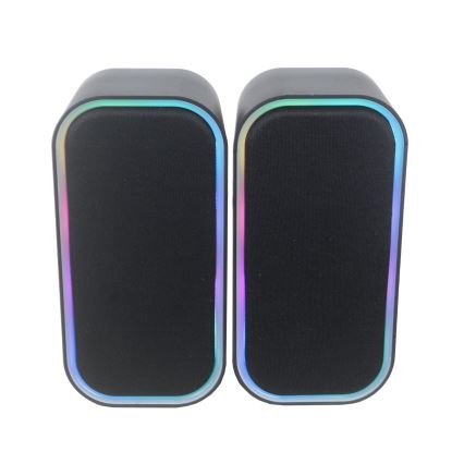 USB Højtalere med RGB baglygte 2x3W/5V sort
