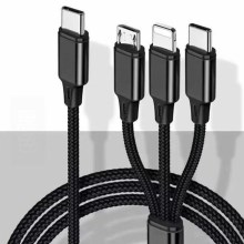 USB-kabel Lightning/MicroUSB/USB-C 1 m sort