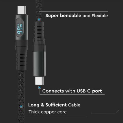 USB-kabel TYPE C-stik LED-display 1 m