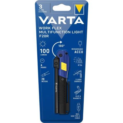Varta 18649101401 - Genopladelig LED lommelygte WORK FLEX F20R LED/5V IP54