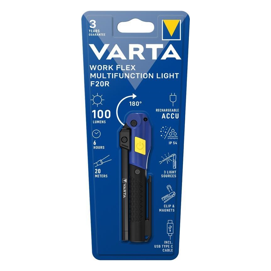 Varta 18649101401 - Genopladelig LED lommelygte WORK FLEX F20R LED/5V IP54