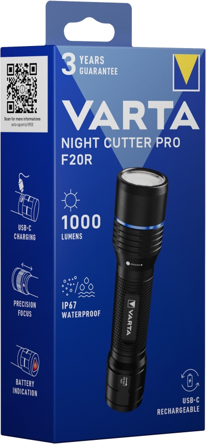 Varta 18920101111 - Genopladelig LED lommelygte NIGHT CUTTER PRO F20R LED/USB IP67