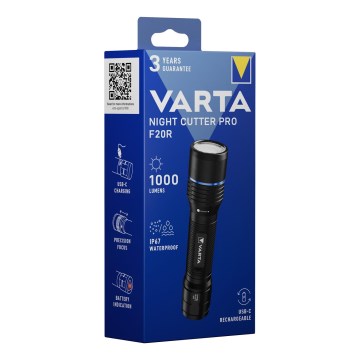 Varta 18920101111 - LED Genopladelig lommelygte NIGHT CUTTER PRO F20R LED/USB IP67