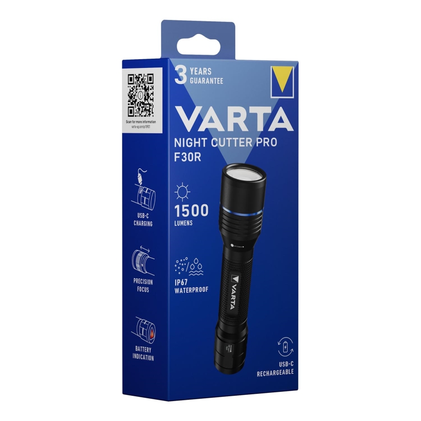 Varta 18921101111 - LED Genopladelig Lommelygte NIGHT CUTTER PRO F30R LED/USB IP67