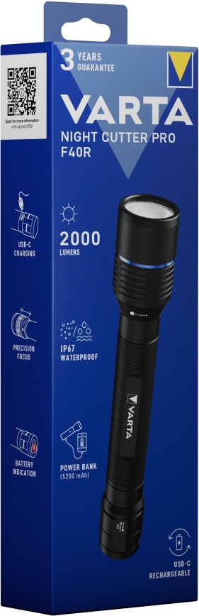 Varta 18922101111 - Genopladelig LED lommelygte med powerbank NIGHT CUTTER PRO F40R LED/USB IP67