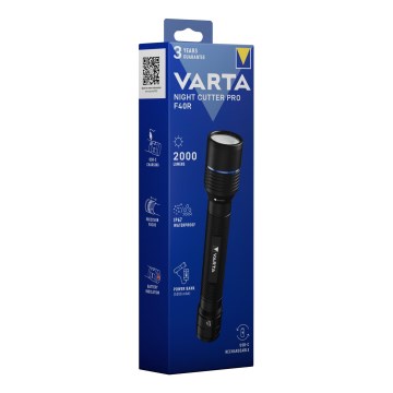 Varta 18922101111 - LED genopladelig lommelygte med powerbank NIGHT CUTTER PRO F40R LED/USB IP67 5200 mAh