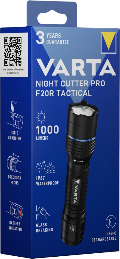Varta 18923101111 - Genopladelig LED lommelygte NIGHT CUTTER PRO F20R LED/USB