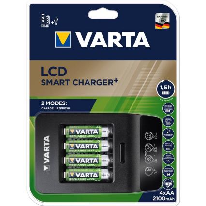 VARTA 57684 - LCD Smart oplader 4xAA / AAA opladning 1,5 time