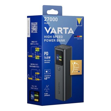 Varta 57984101111 - Powerbank med LED-display Power Delivery 27000 mAh/140W/3,7V