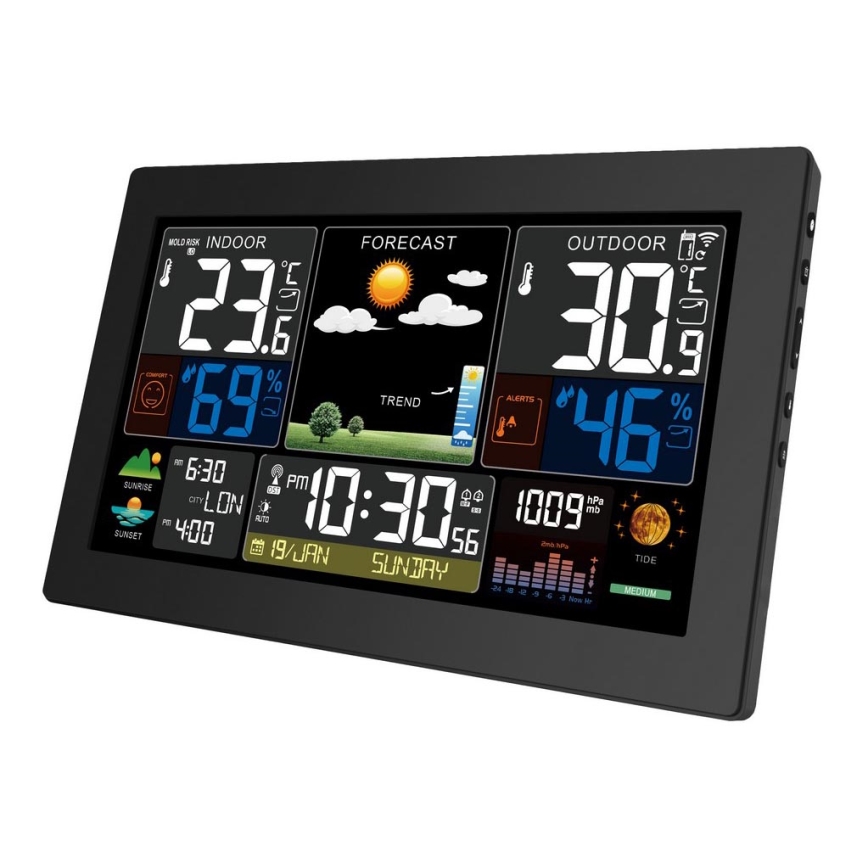 Vejrstation m. LCD-farvedisplay 230V/2xAA + 2xAA