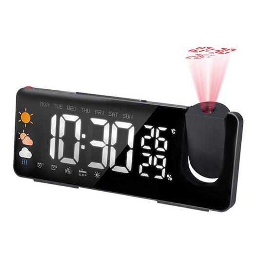 Vejrstation m. LCD-skærm, vækkeur og projektor 5V/2xAA + 3xAA