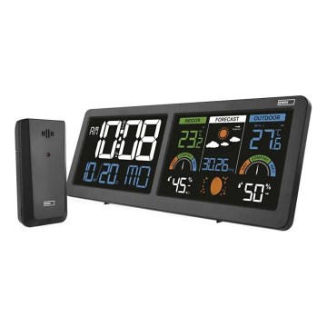Vejrstation med farvet LCD-skærm og vækkeur 5V 3xAAA + 2xAA sort
