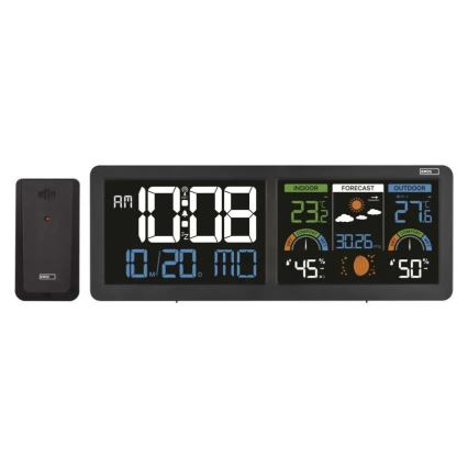 Vejrstation med farvet LCD-skærm og vækkeur 5V 3xAAA + 2xAA sort