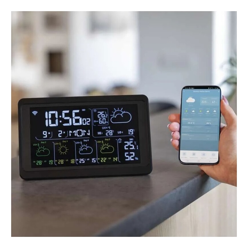 Vejrstation med LCD-display GoSmart 230V/3xAAA + 2×AAA Wi-Fi Tuya sort