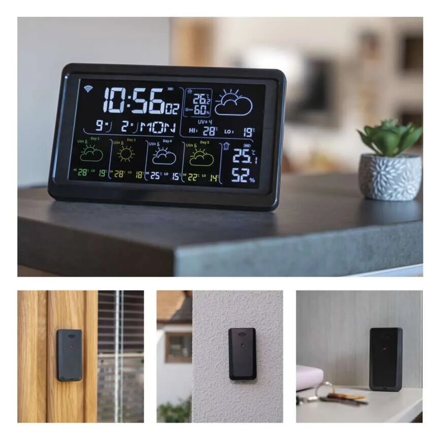 Vejrstation med LCD-display GoSmart 230V/3xAAA + 2×AAA Wi-Fi Tuya sort