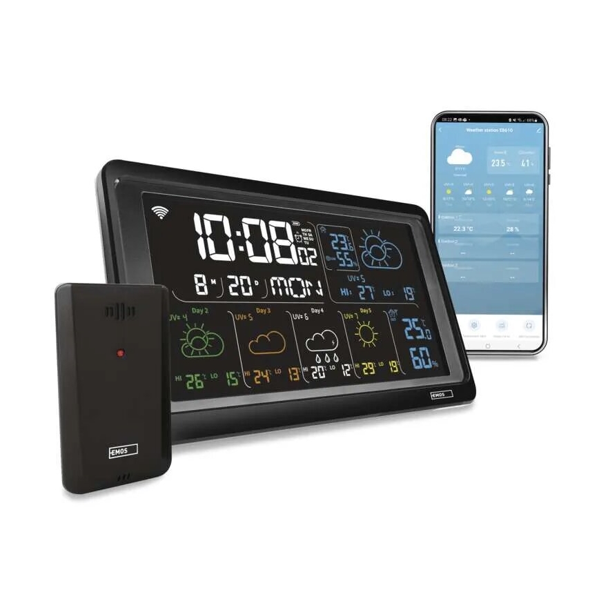 Vejrstation med LCD-display GoSmart 230V/3xAAA + 2×AAA Wi-Fi Tuya sort