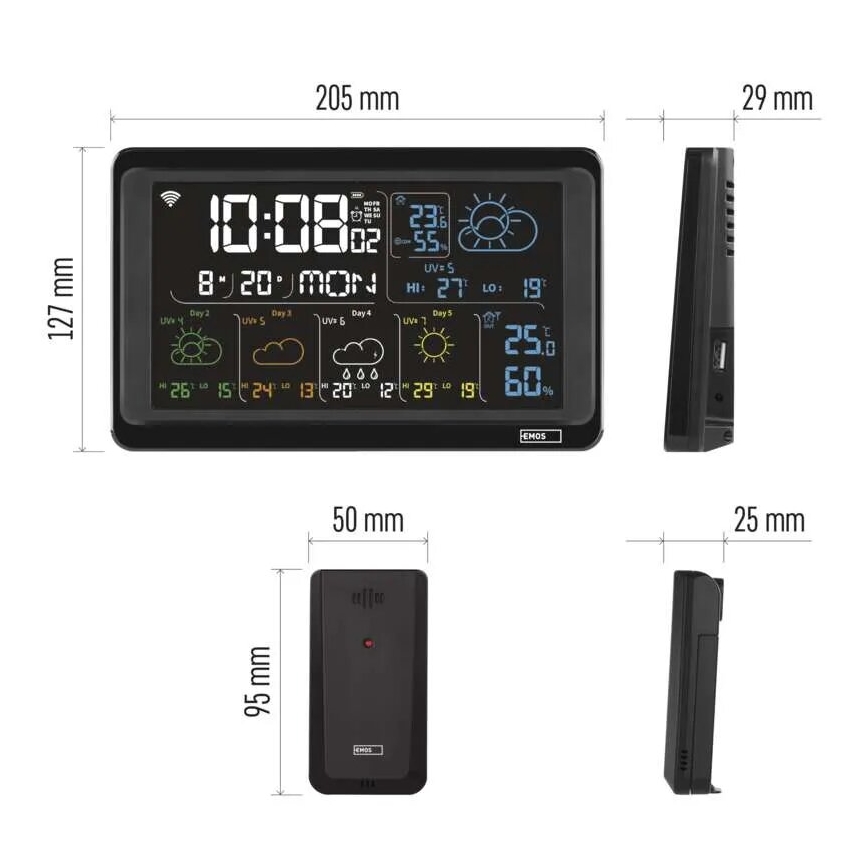 Vejrstation med LCD-display GoSmart 230V/3xAAA + 2×AAA Wi-Fi Tuya sort