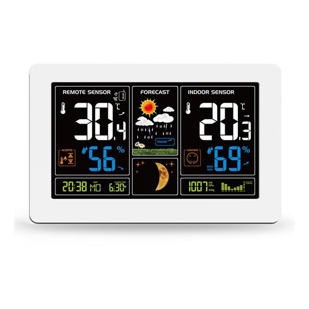 Vejrstation med LCD-display USB opladning 2xAAA/5V + 2xAAA hvid