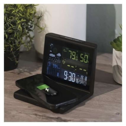 Vejrstation med trådløs opladning 5V, 2xAA + 2xAAA, sort