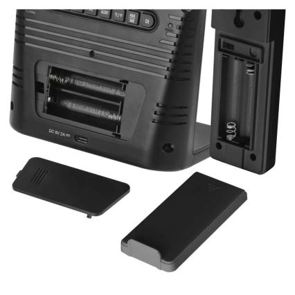 Vejrstation med trådløs opladning 5V, 2xAA + 2xAAA, sort