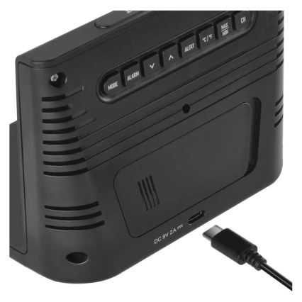 Vejrstation med trådløs opladning 5V, 2xAA + 2xAAA, sort