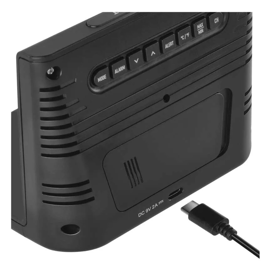 Vejrstation med trådløs opladning 5V, 2xAA + 2xAAA, sort