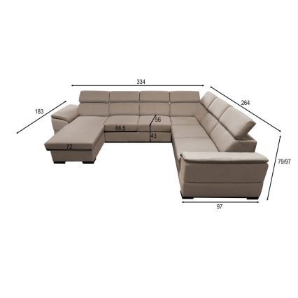 Udtrækbar U-formet hjørnesofa med vendbart hjørne og opbevaringsplads GRANADA beige