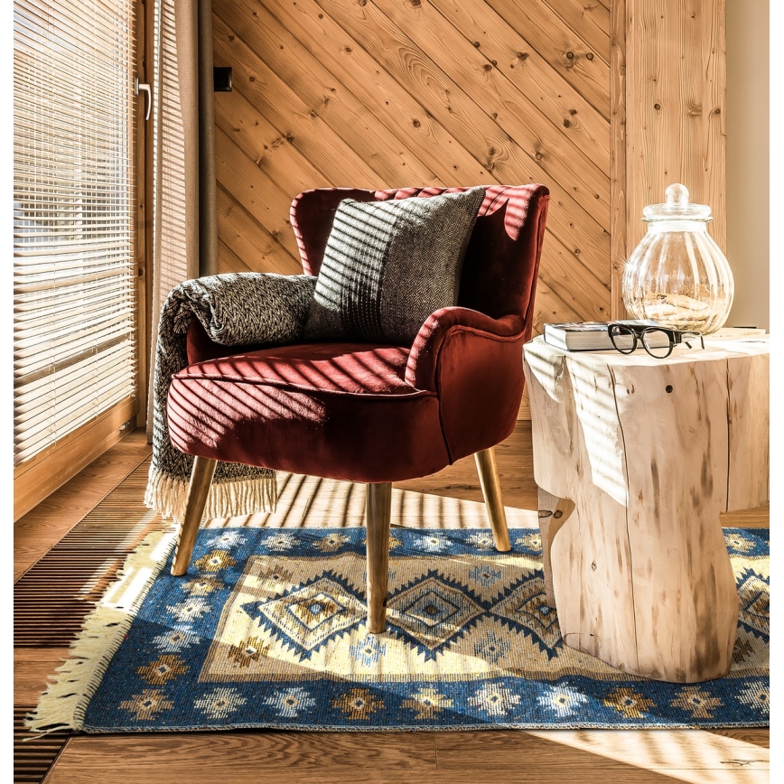 Vendbart orientalsk tæppe KILIM 80x150 cm blå/beige
