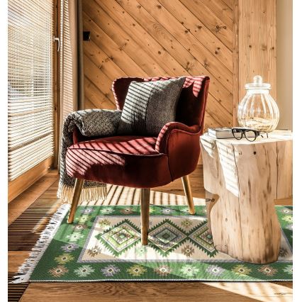 Vendbart orientalsk tæppe KILIM 80x150 cm grøn/beige