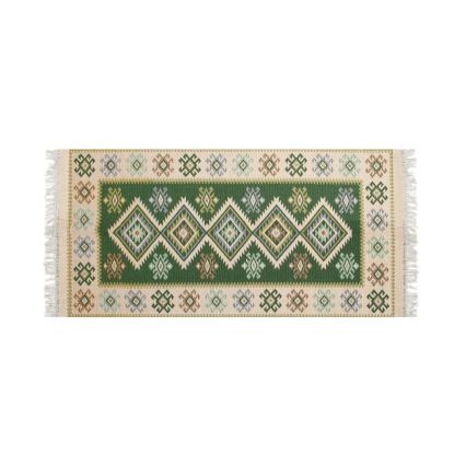 Vendbart orientalsk tæppe KILIM 80x150 cm grøn/beige
