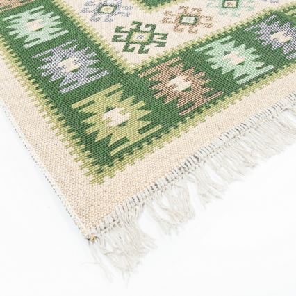 Vendbart orientalsk tæppe KILIM 80x150 cm grøn/beige