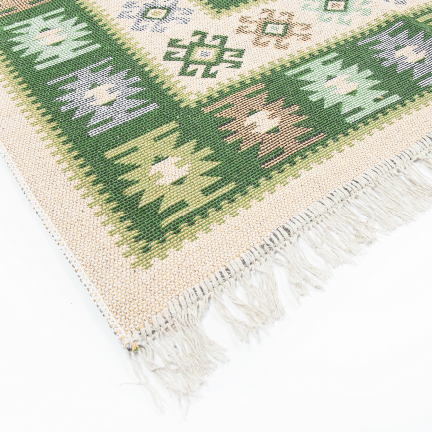 Vendbart orientalsk tæppe KILIM 80x150 cm grøn/beige