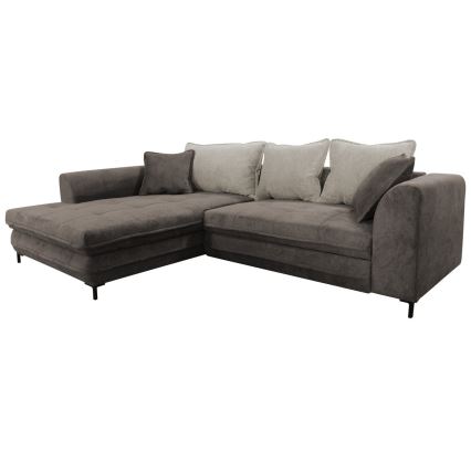 Venstrevendt L-formet hjørnesofa LAGOA med sovefunktion og opbevaringsplads, taupe/grå