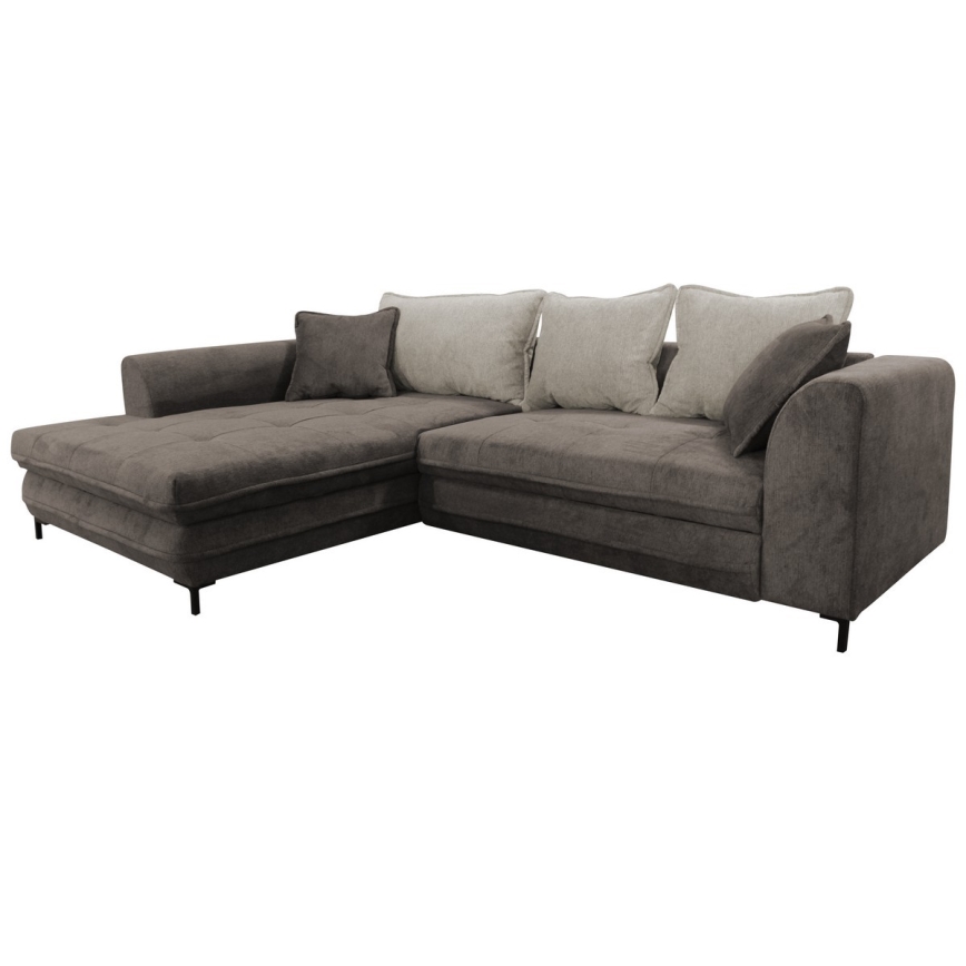 Venstrevendt L-formet hjørnesofa LAGOA med sovefunktion og opbevaringsplads, taupe/grå