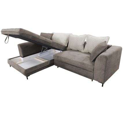 Venstrevendt L-formet hjørnesofa LAGOA med sovefunktion og opbevaringsplads, taupe/grå