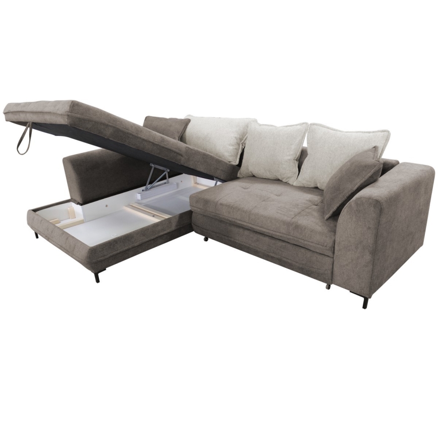 Venstrevendt L-formet hjørnesofa LAGOA med sovefunktion og opbevaringsplads, taupe/grå