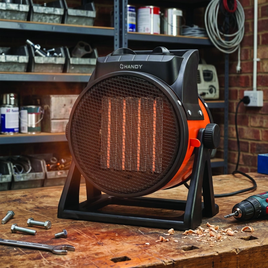 Ventilator med keramisk varmeelement 1000/2000W/230V orange/sort