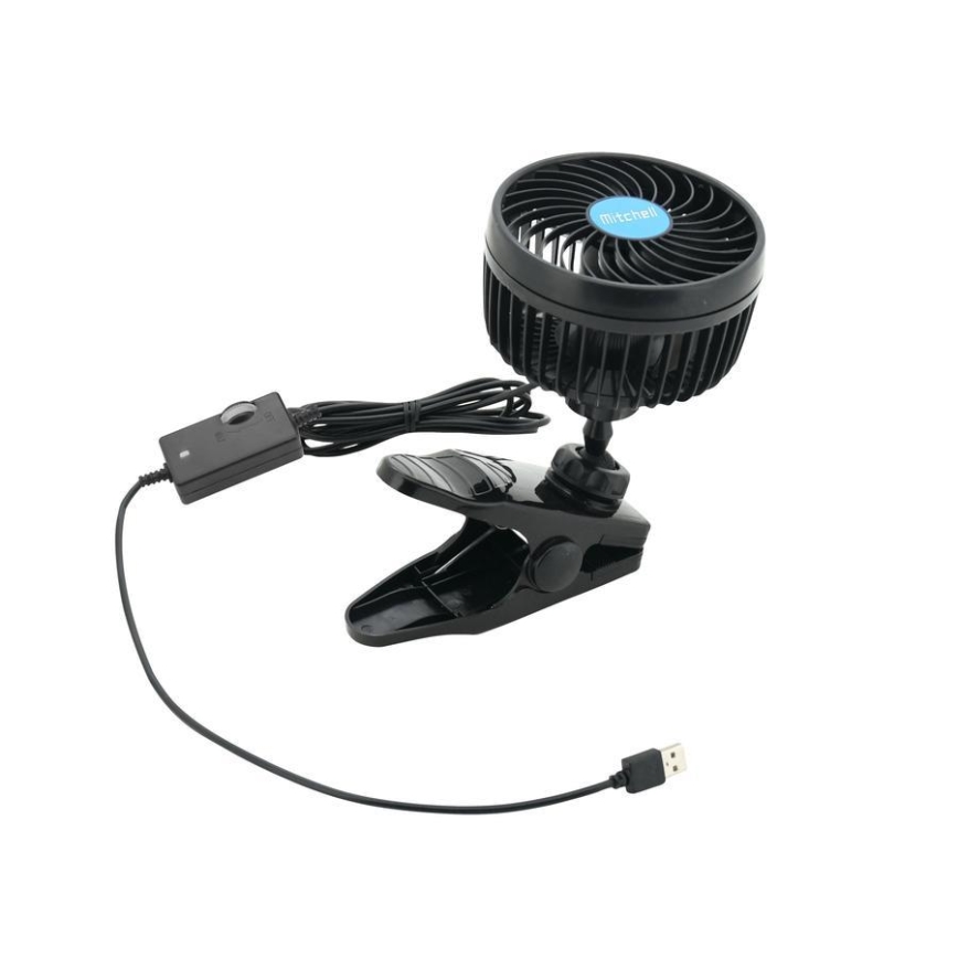 Ventilator med klemme USB 4W/5V sort