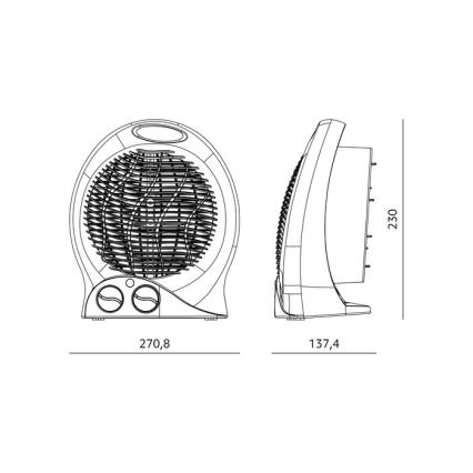 Ventilator med varmeelement 1000/2000W/230V sort