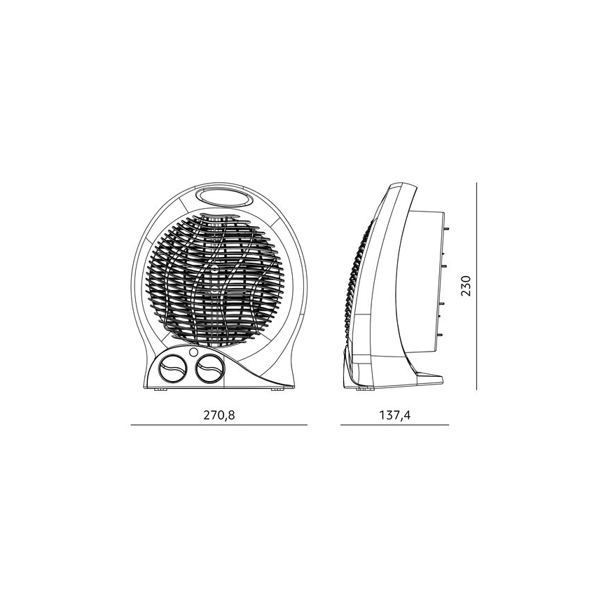 Ventilator med varmeelement 1000/2000W/230V sort