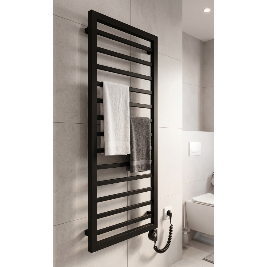 Vertaduro - ADEL badeværelsesradiator med termostat, 600 W, 128 x 50 cm, sort